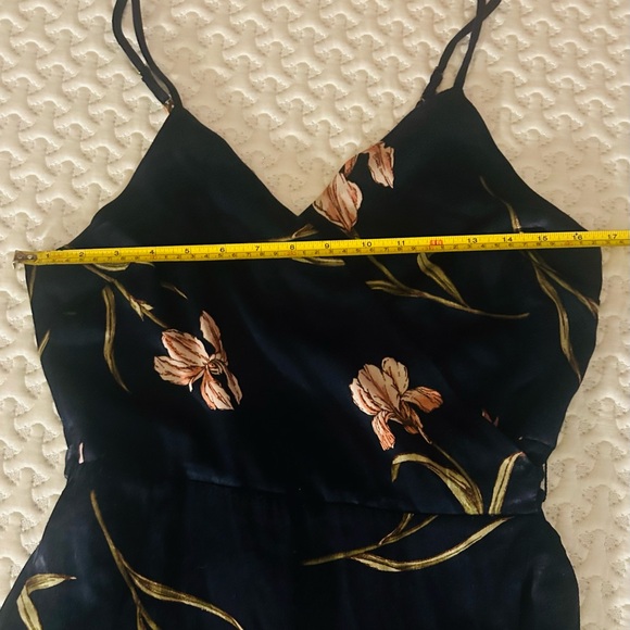 Lumiere Navy Floral Printed Satiny Wrap Dress with Ruffle Detail - Picture 5 of 9